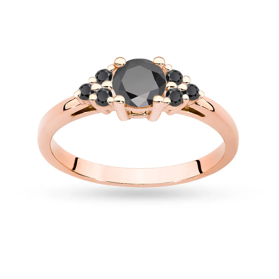 Gold Ring with 0,50ct Black Diamond and 6 0,03ct Black Diamonds