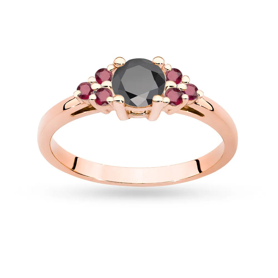 Gold Ring with 0,50ct Black Diamond and 6 Rubies