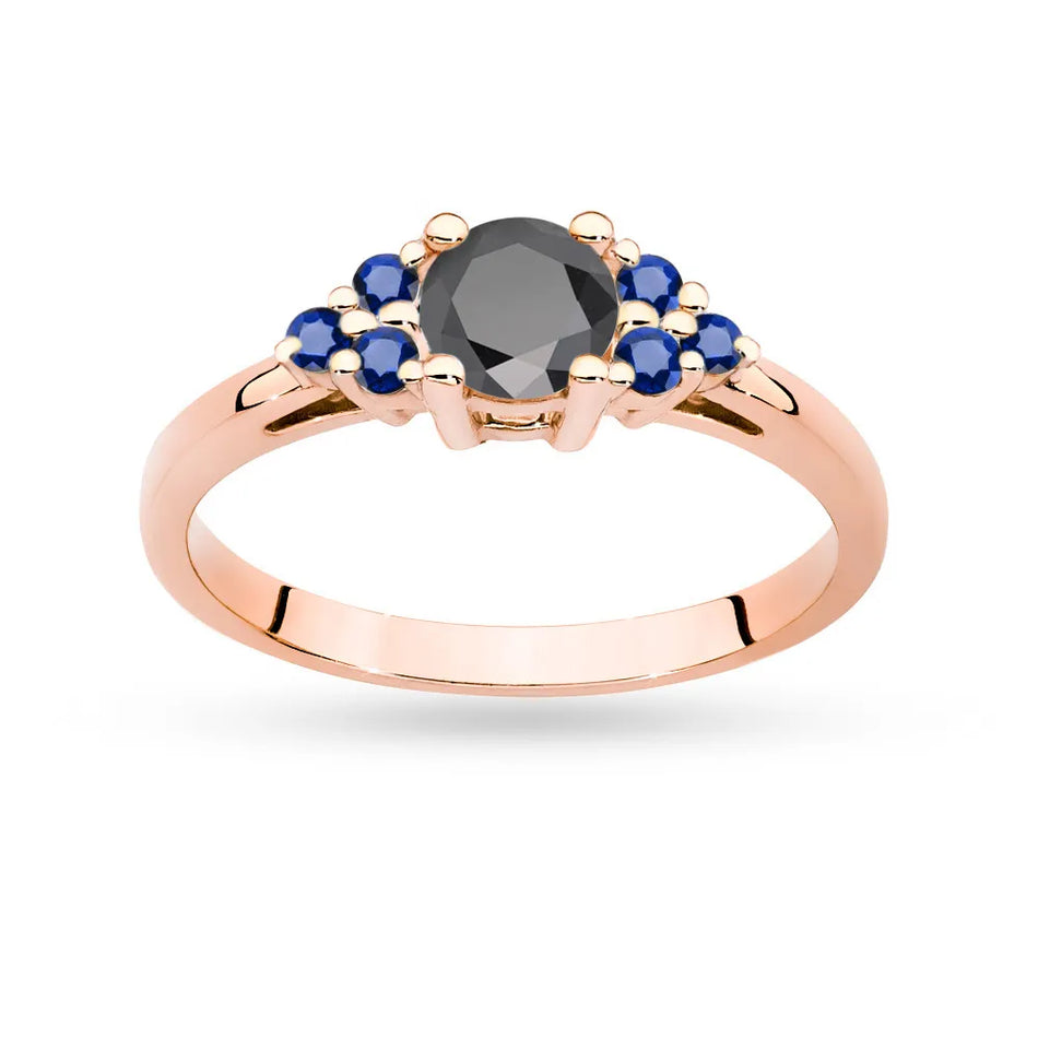Gold Ring with 0,50ct Black Diamond and 6 Sapphires