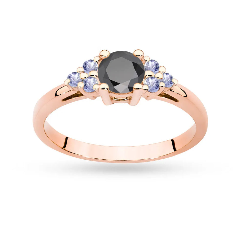 Gold Ring with 0,50ct Black Diamond and 6 Tanzanites