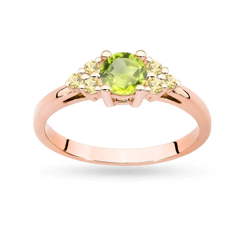 Gold Ring with 0,60ct Olivine and 6 Bronze Diamonds