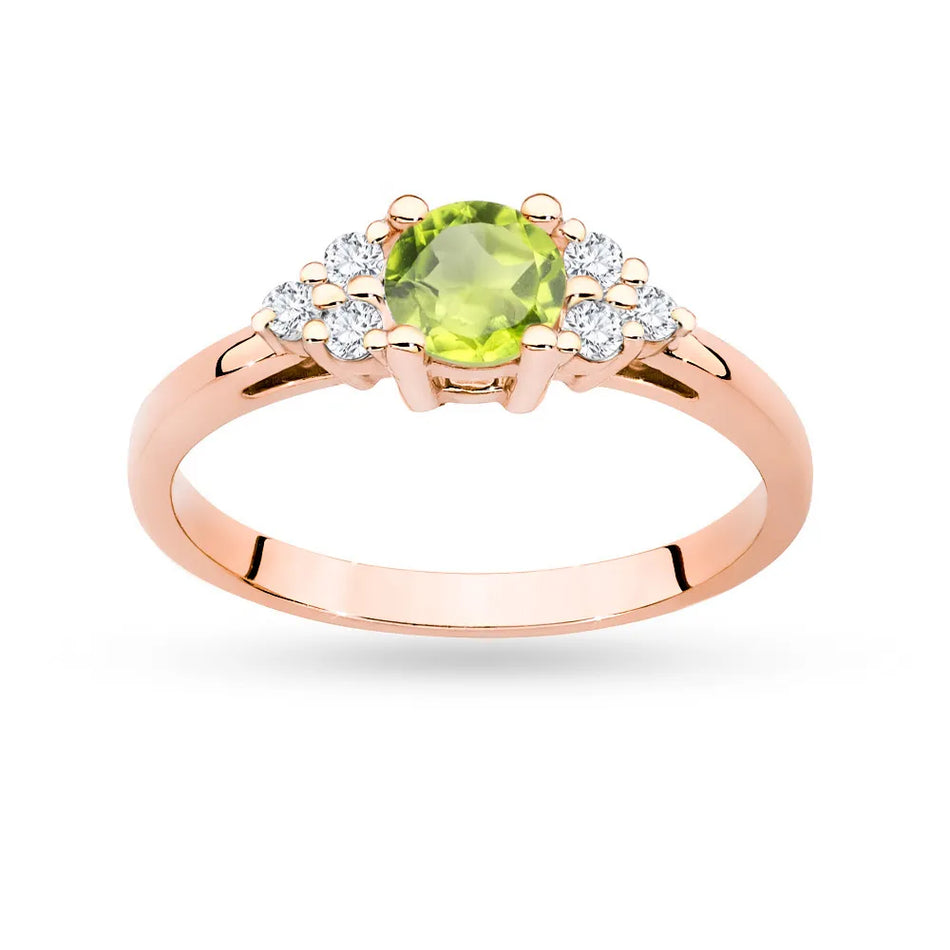 Gold Ring with 0,60ct Olivine and 6 Diamonds