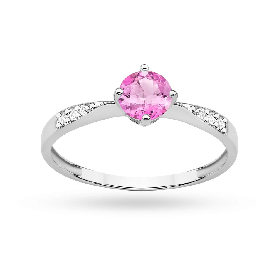Gold Ring with 0.50ct Pink topaz and 0.068ct Diamonds