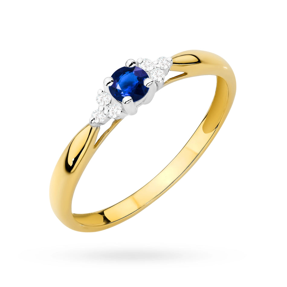 Gold Ring with Dark Blue and White Zirconia