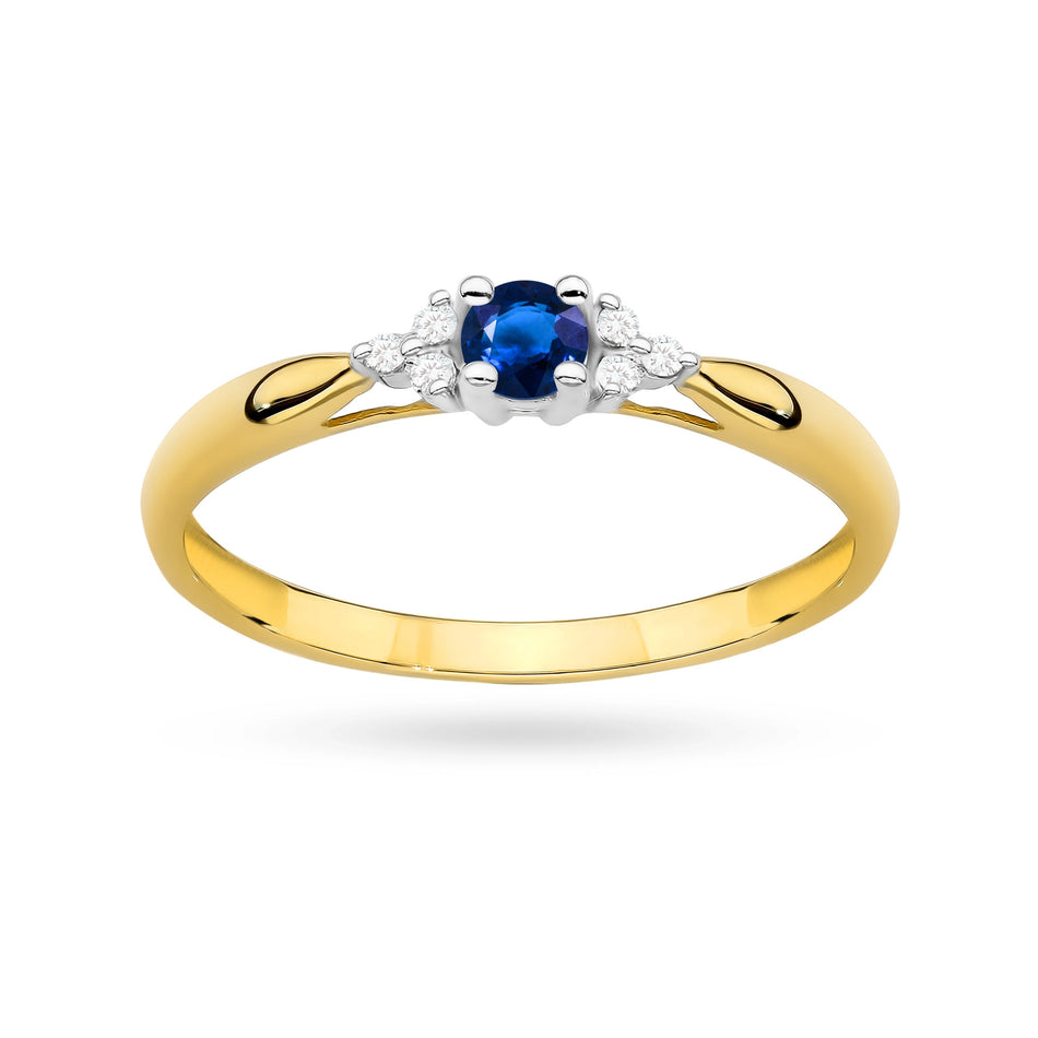 Gold Ring with Dark Blue and White Zirconia