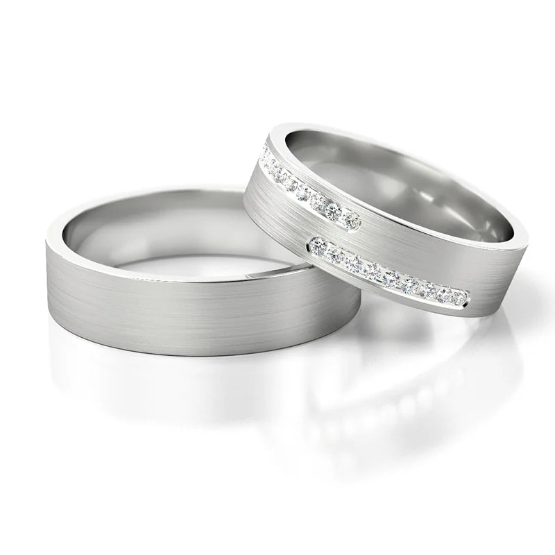 Minimalistické svadobné obrúčky z bieleho zlata so zirkónmi 5mm