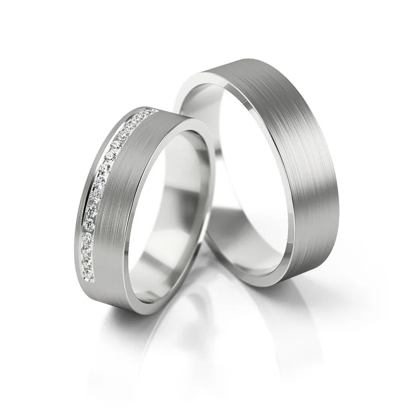 Minimalistické svadobné obrúčky z bieleho zlata so zirkónmi 5mm