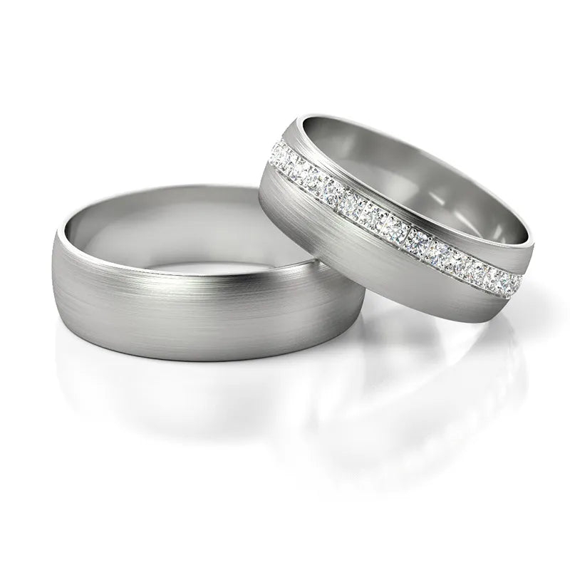 Minimalistické svadobné obrúčky z bieleho zlata so zirkónmi 6mm
