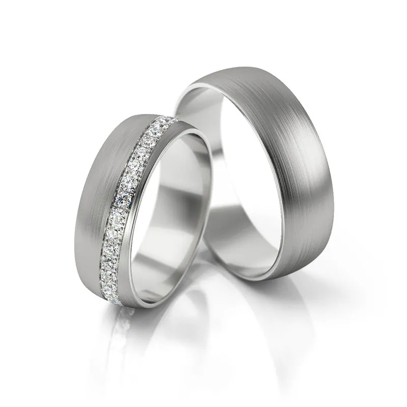 Minimalistické svadobné obrúčky z bieleho zlata so zirkónmi 6mm