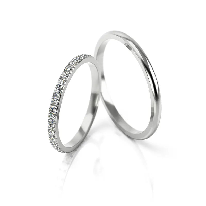 Úzke svadobné obrúčky z bieleho zlata so zirkóniou 1,8 mm