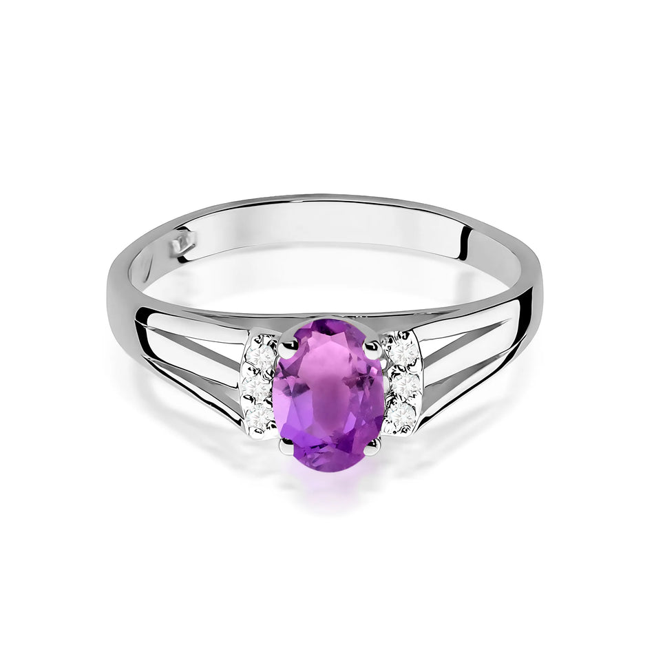 Gold Ring with 0.40ct Amethyst and 0.052ct Diamonds