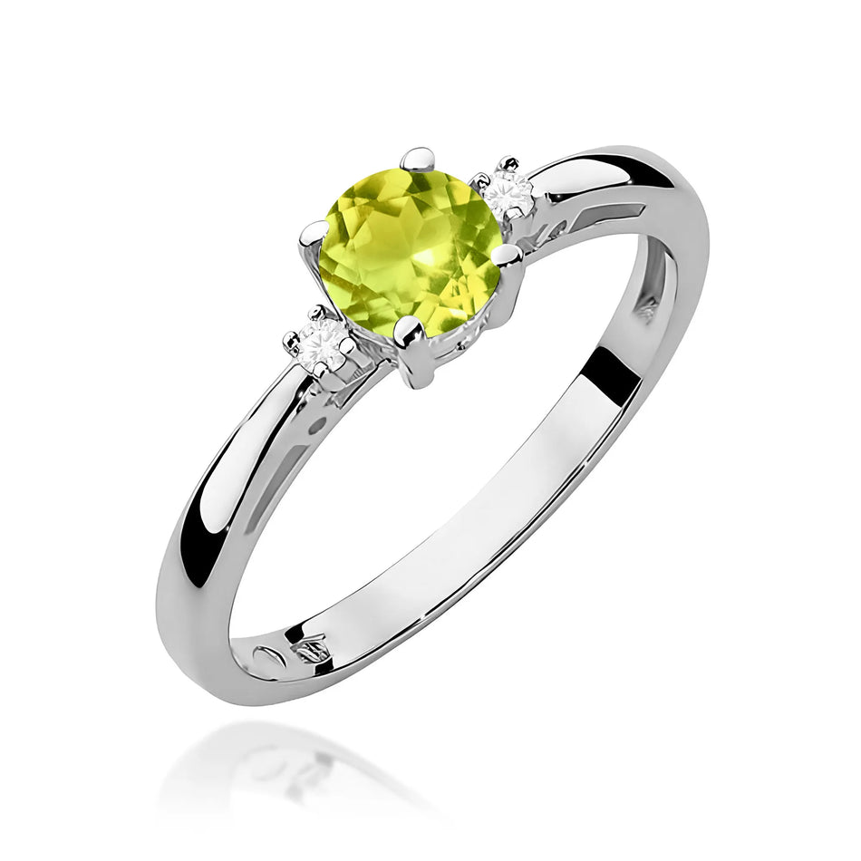 Gold Ring with 0.60ct Olivine and Diamonds