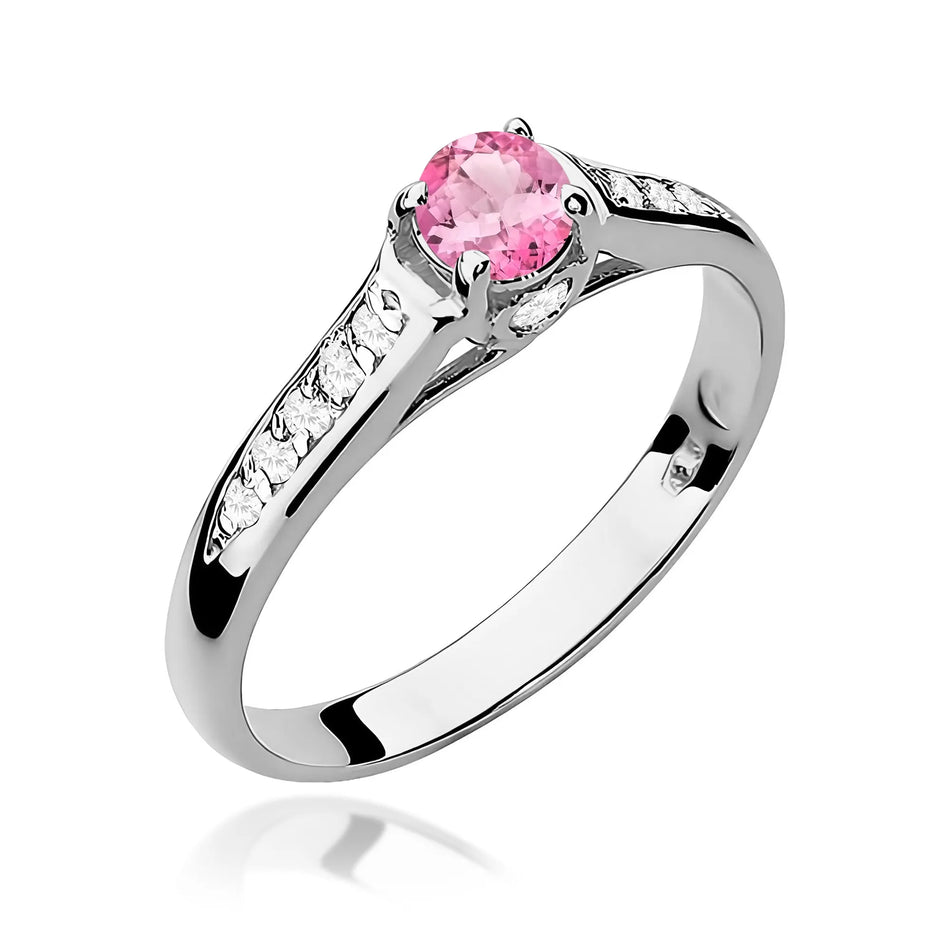 Gold Ring with 0.30ct Pink topaz and 0.103ct Diamonds