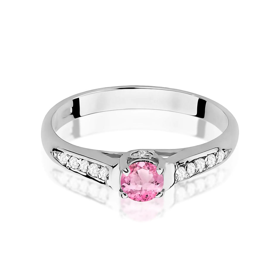 Gold Ring with 0.30ct Pink topaz and 0.103ct Diamonds
