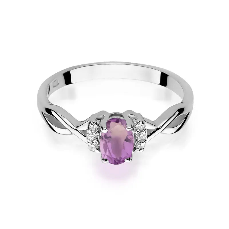 Gold Ring with 0.40ct Amethyst and 0.052ct Diamonds