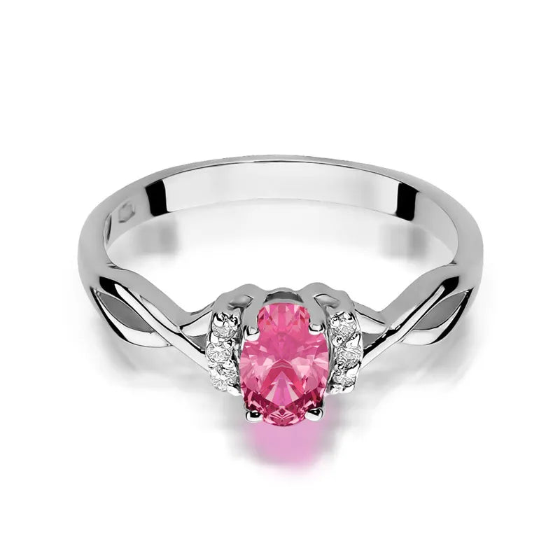 Gold Ring with 0.50ct Pink topaz and 0.052ct Diamonds