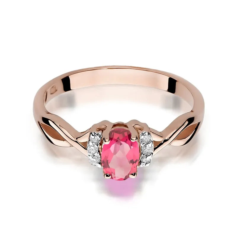 Gold Ring with 0.50ct Pink topaz and 0.052ct Diamonds