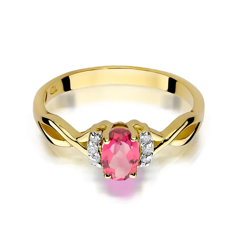 Gold Ring with 0.50ct Pink topaz and 0.052ct Diamonds