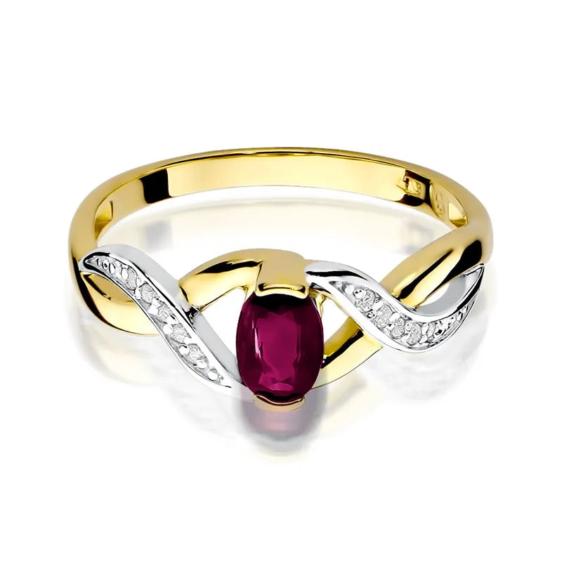 Gold Ring with 0.50ct Rhodolite and 0.05ct Diamonds