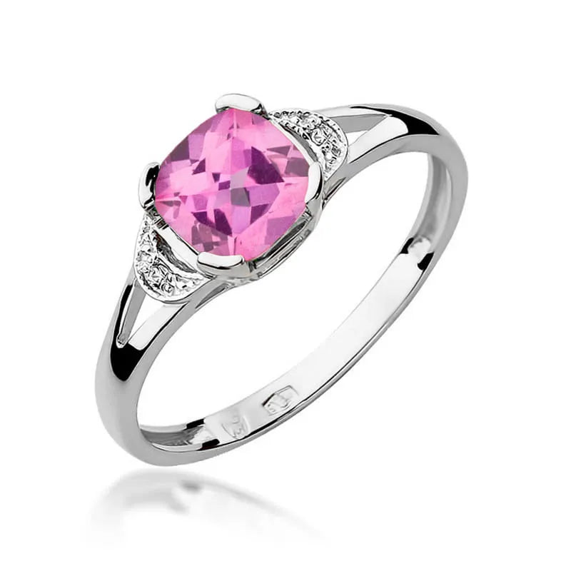 Gold Ring with 1.10ct Pink topaz and 0.01ct Diamonds