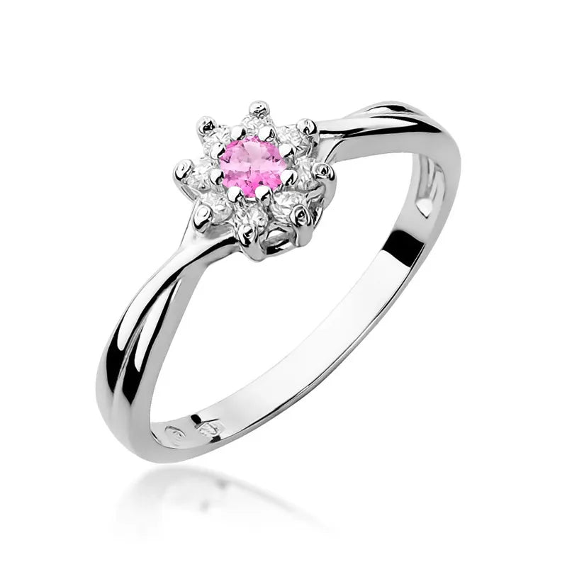 Gold Ring with 0.13ct Pink topaz and 0.116ct Diamonds