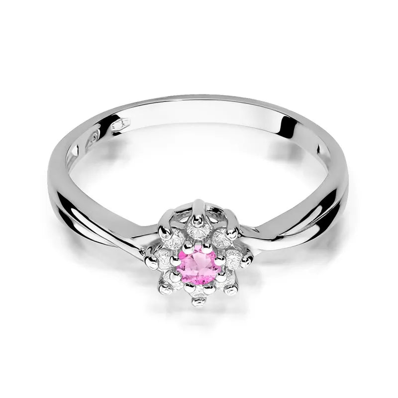 Gold Ring with 0.13ct Pink topaz and 0.116ct Diamonds