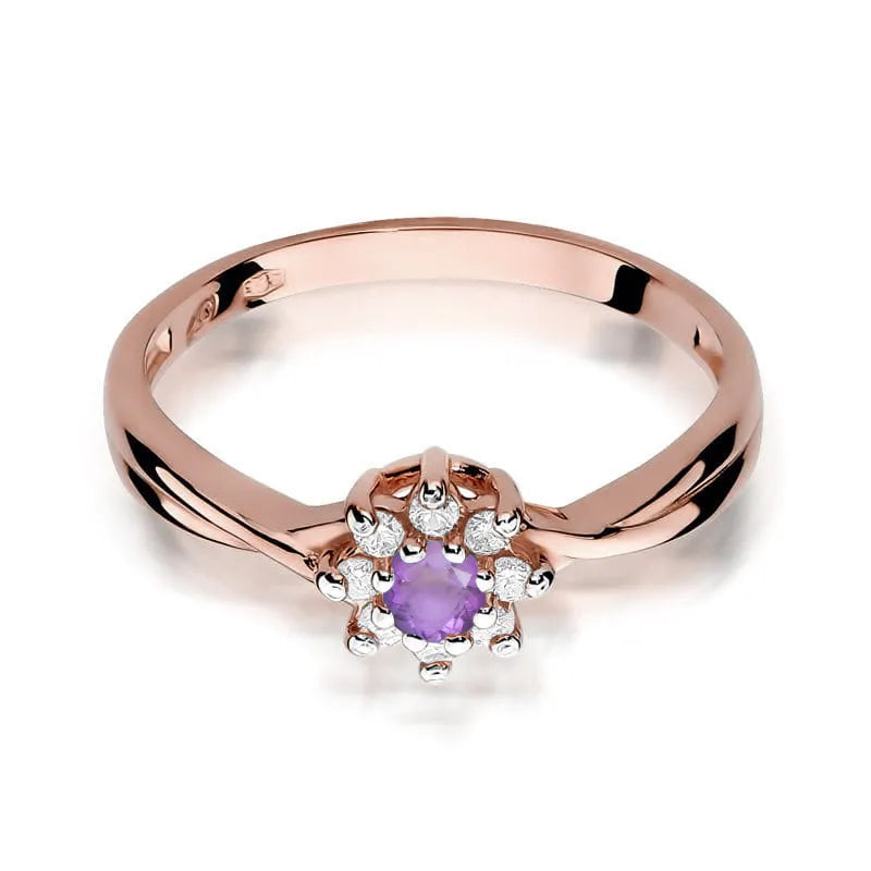 Gold Ring with 0.10ct Amethyst and Diamonds