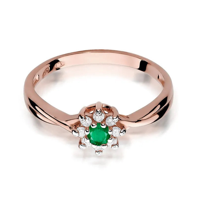 Gold Ring with 0.15ct Emerald and Diamonds