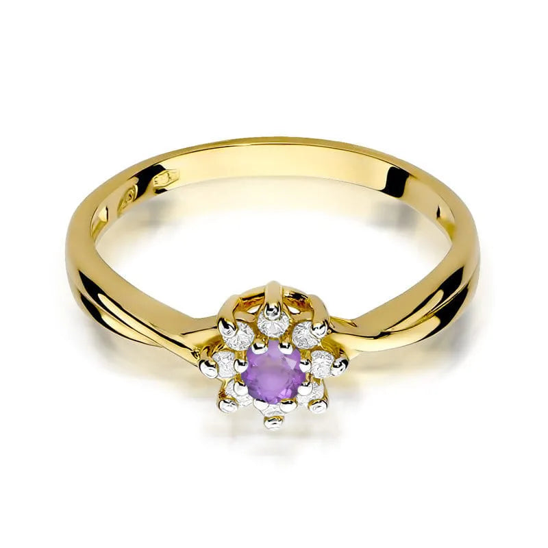 Gold Ring with 0.10ct Amethyst and Diamonds