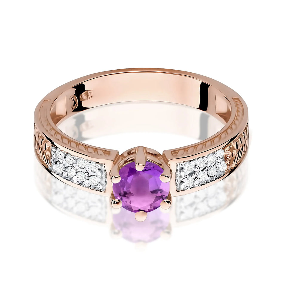 Gold Ring with 0.50ct Amethyst and Diamonds