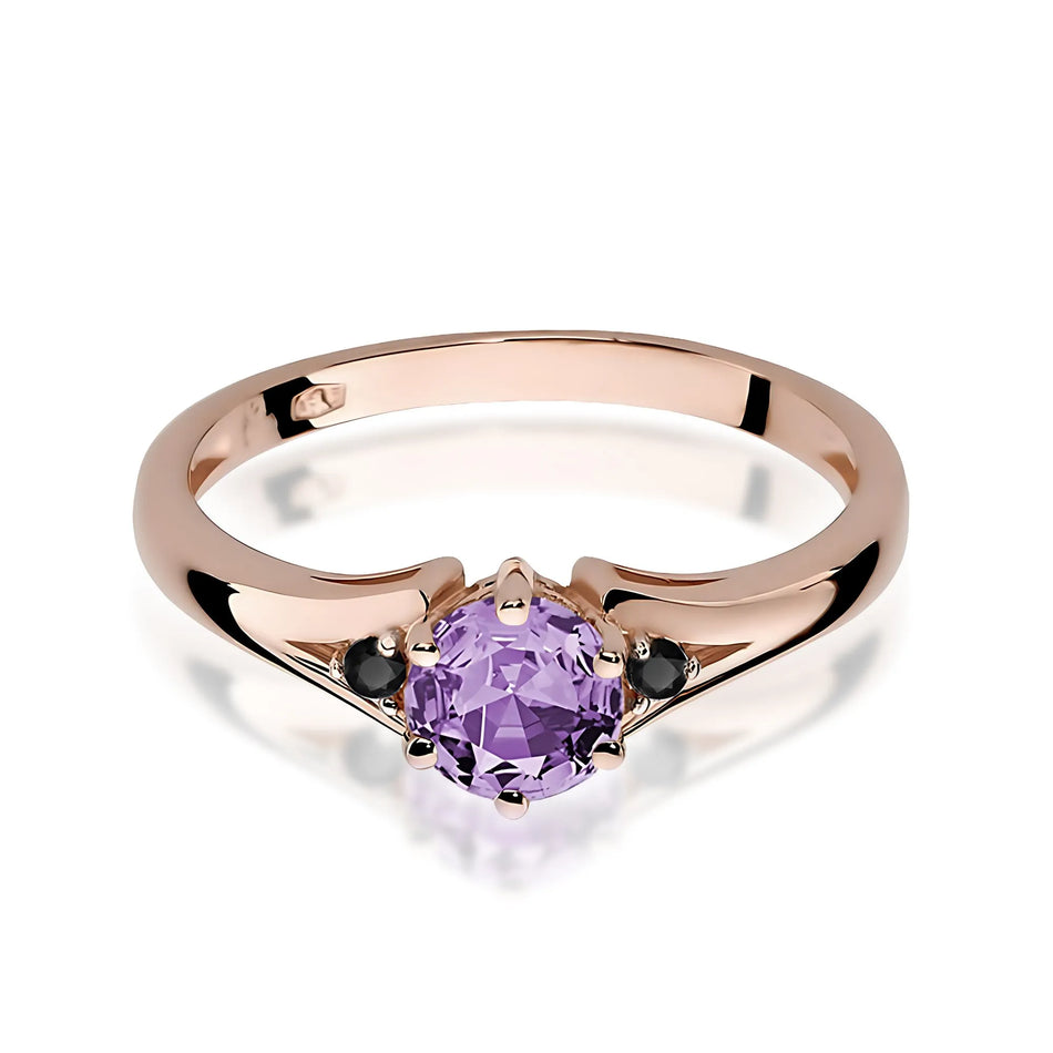Gold Ring with 0.50ct Amethyst and Black Diamonds