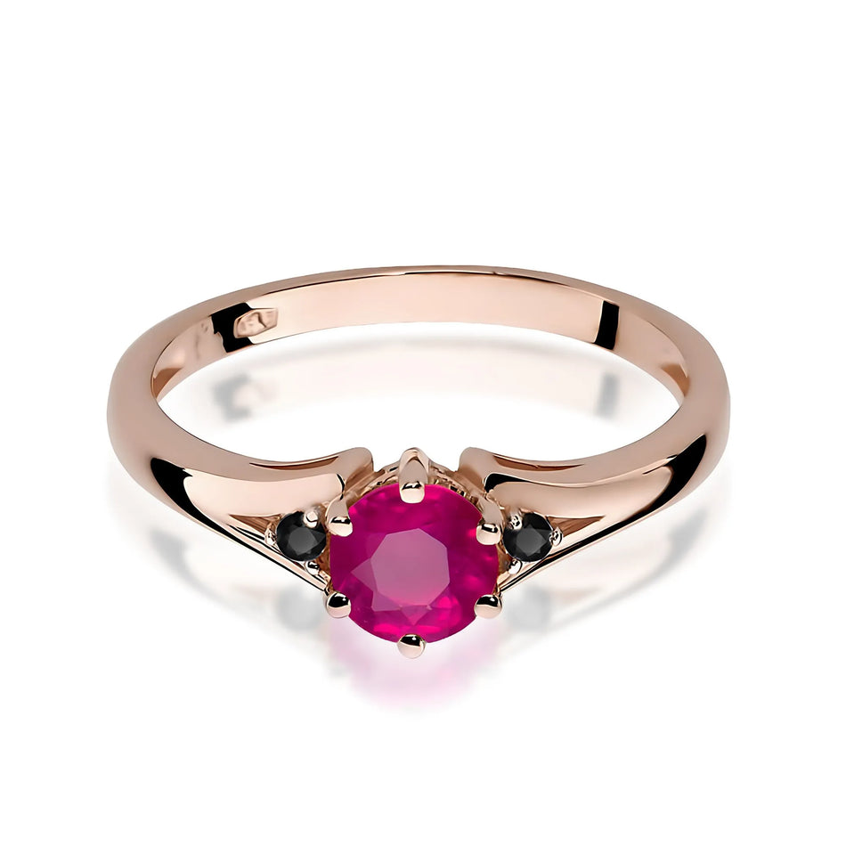 Gold Ring with 0.60ct Rhodolite and Black Diamonds