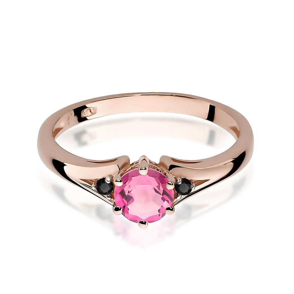 Gold Ring with 0.60ct Pink topaz and Black Diamonds