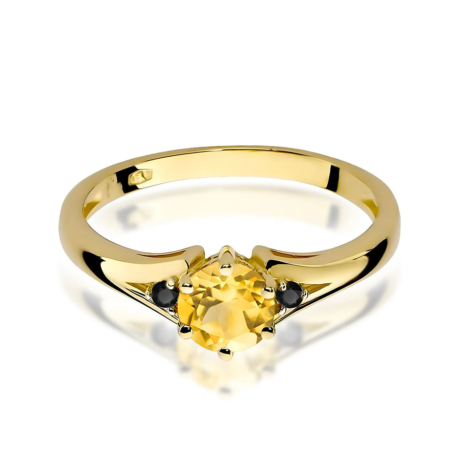 Gold Ring with 0.50ct Citrin and Black Diamonds