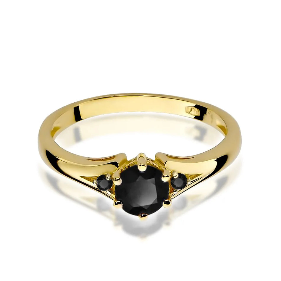 Gold Ring with 0.50ct Black diamond and Black Diamonds