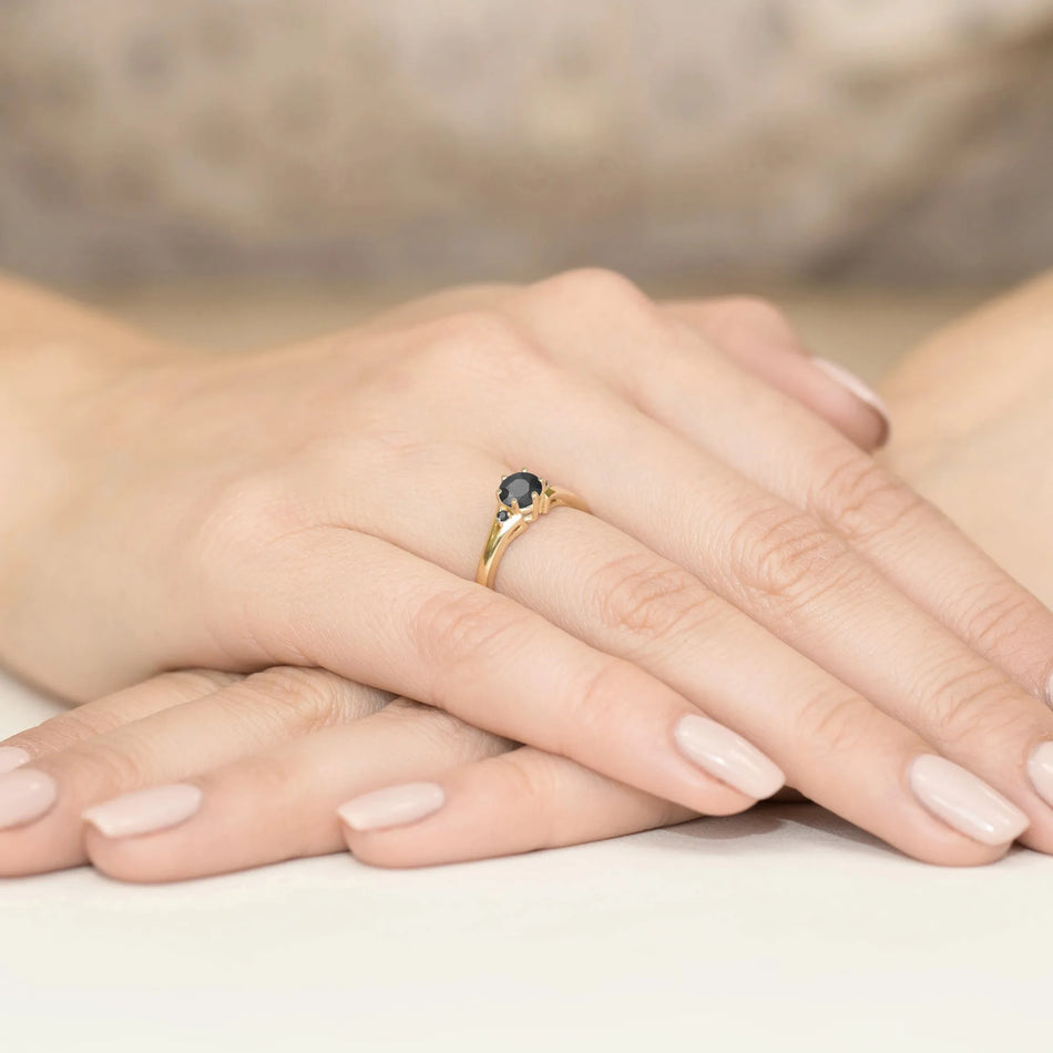 Gold Ring with 0.50ct Black diamond and Black Diamonds