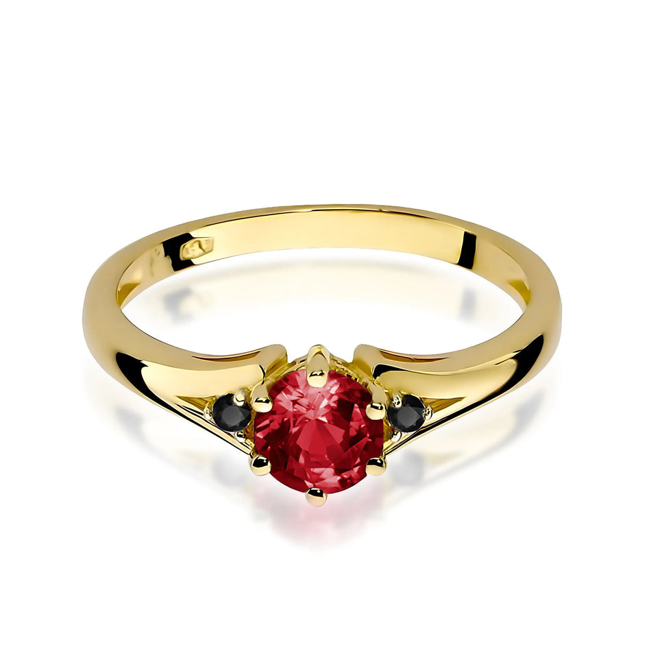 Gold Ring with 0.60ct Garnet and Black Diamonds