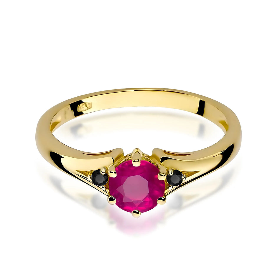 Gold Ring with 0.60ct Rhodolite and Black Diamonds