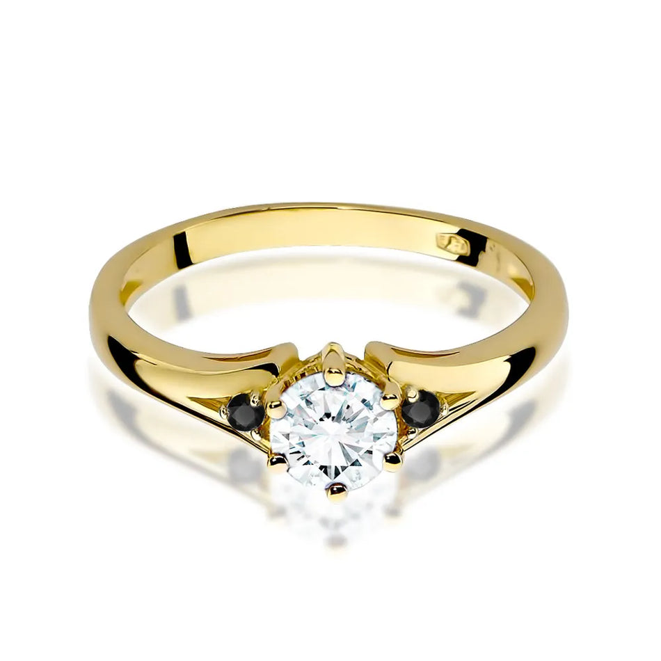 Gold Ring with 0.60ct White sapphire and Black Diamonds
