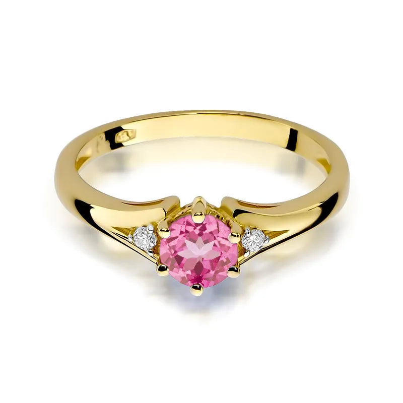 Gold Ring with 0.60ct Pink topaz and Diamonds