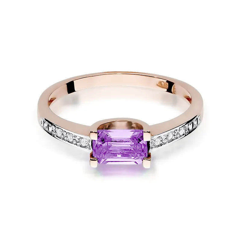 Gold Ring with 0.50ct Amethyst and 0.03ct Diamonds