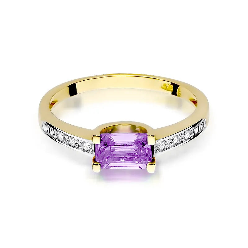 Gold Ring with 0.50ct Amethyst and 0.03ct Diamonds