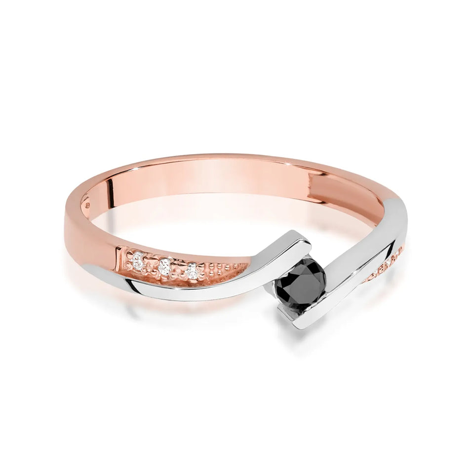 Zlatý prsteň s 0,12 ct čiernym diamantom a 0,03 ct diamantmi