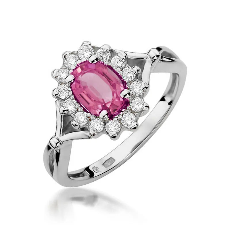Gold Ring with 0.50ct Pink topaz and 0.28ct Diamonds