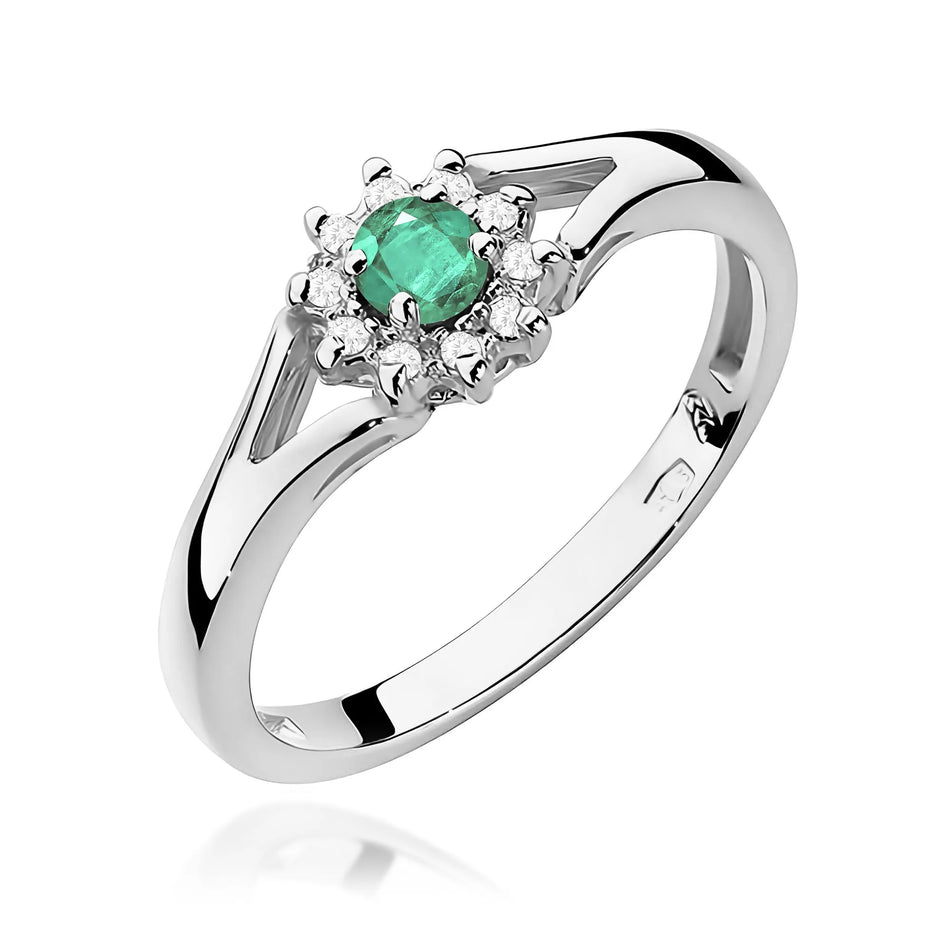 Gold Ring with 0.15ct Emerald and 0.086ct Diamonds