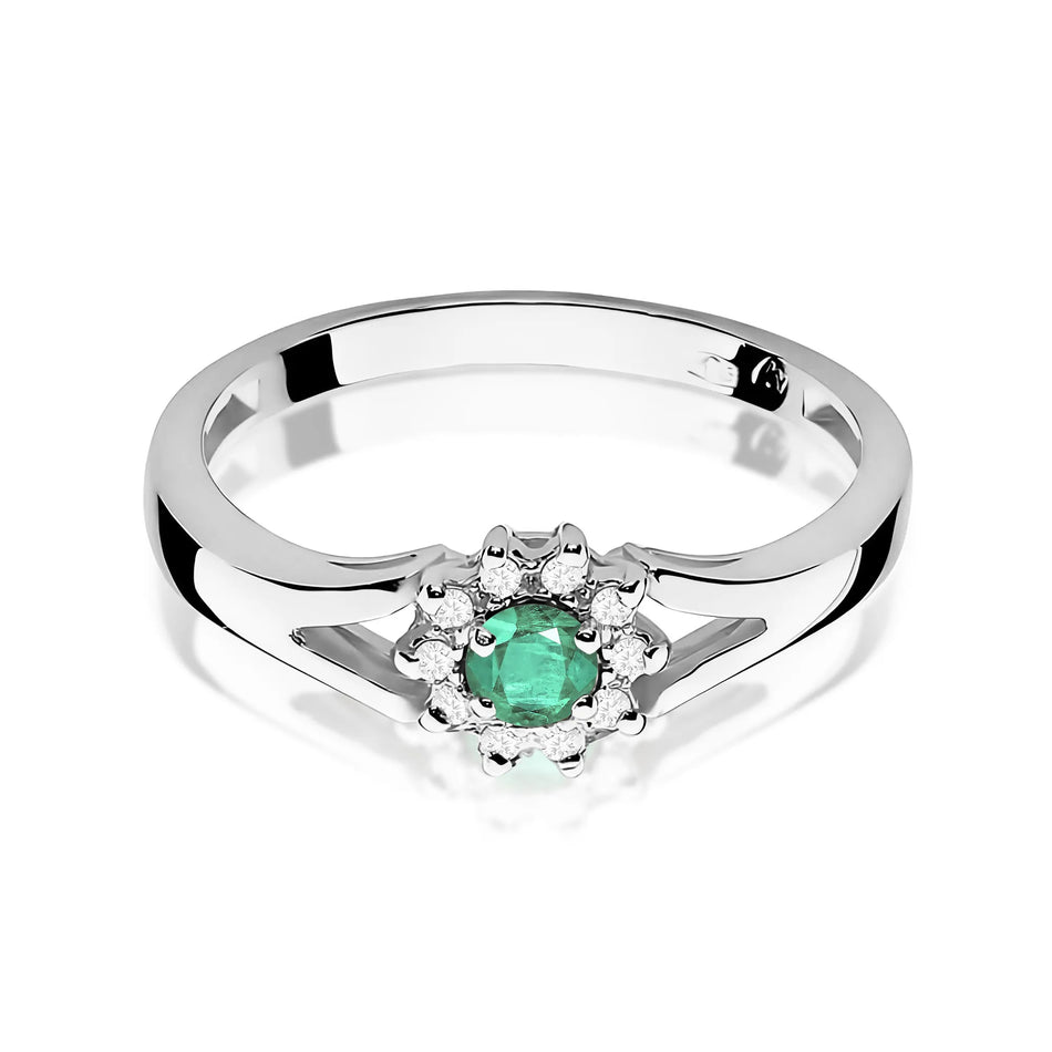 Gold Ring with 0.15ct Emerald and 0.086ct Diamonds