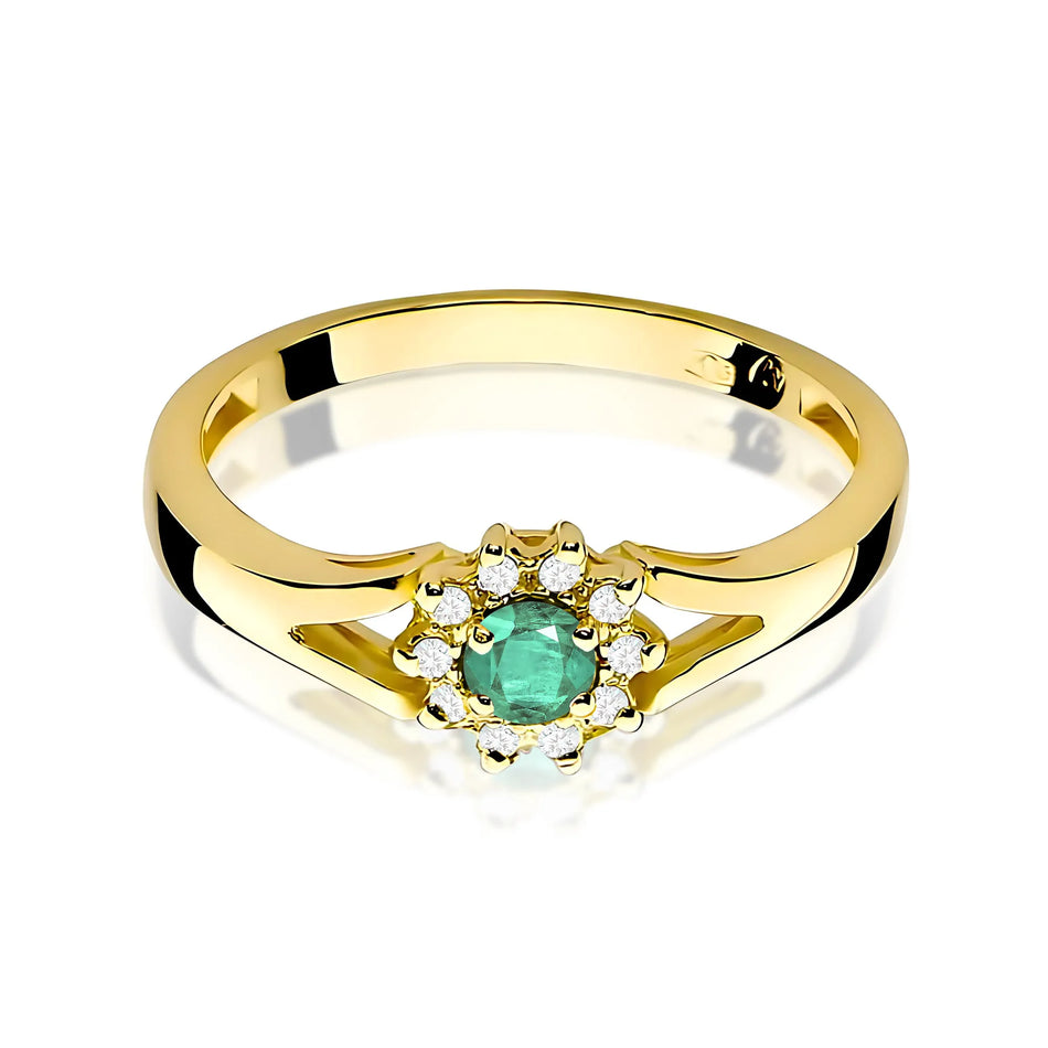 Gold Ring with 0.15ct Emerald and 0.086ct Diamonds