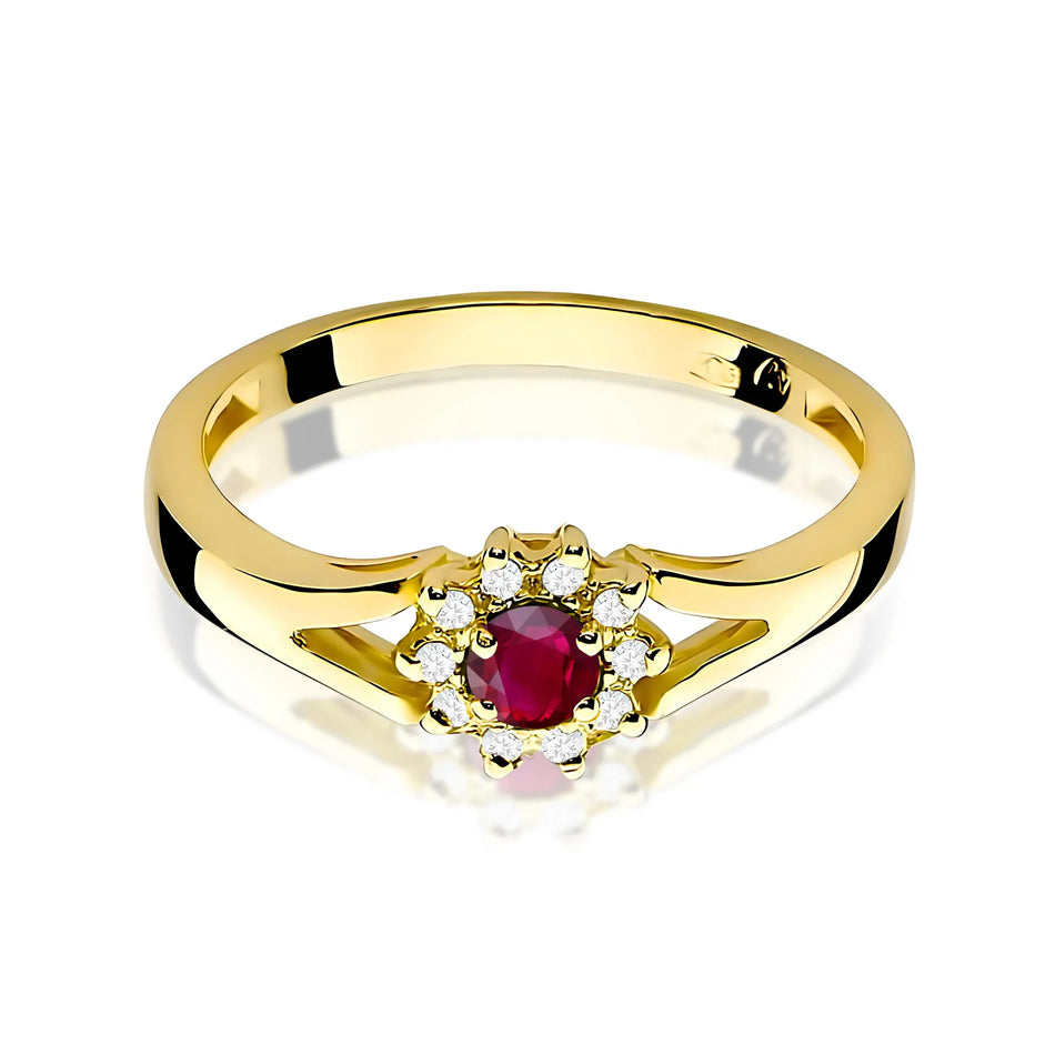 Gold Ring with 0.15ct Ruby and 0.086ct Diamonds