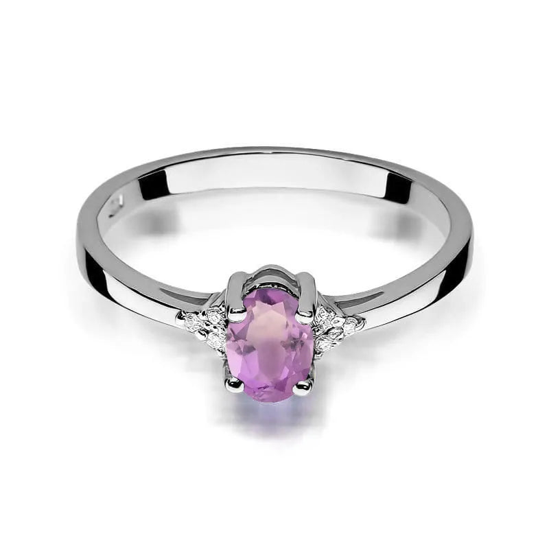 Gold Ring with 0.40ct Amethyst and 0.052ct Diamonds