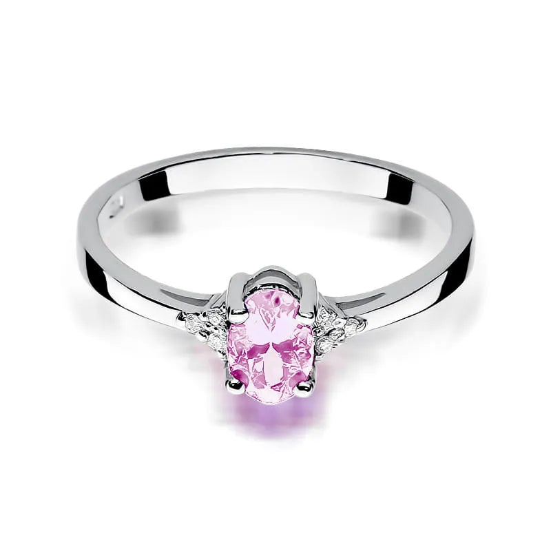 Gold Ring with 0.50ct Pink Topaz and 0.052ct Diamonds